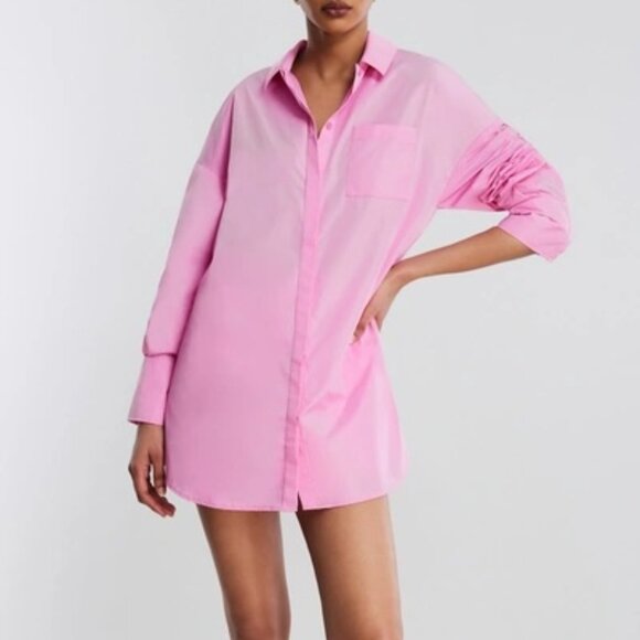 BCBGMAXAZRIA Collared Button-up Top In Fuchsia Pink - Size M - NWT - Picture 2 of 6